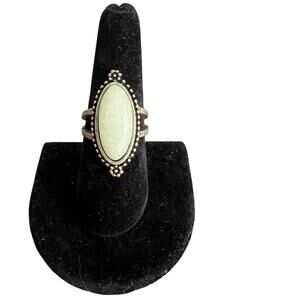Pistachio Green Oval Victorian Style Ring - Size 8.25